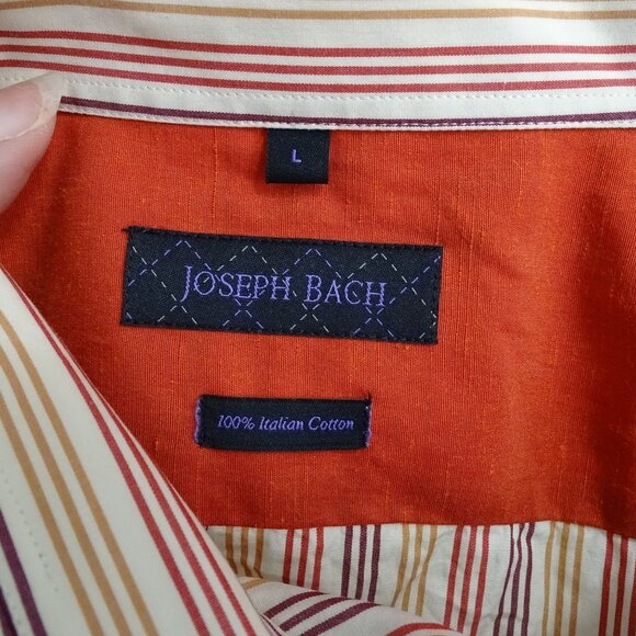 Joseph Bach Orange Rust Multicolor Stripe Long Sleeve Button Up Shirt Men Size L - Picture 6 of 11